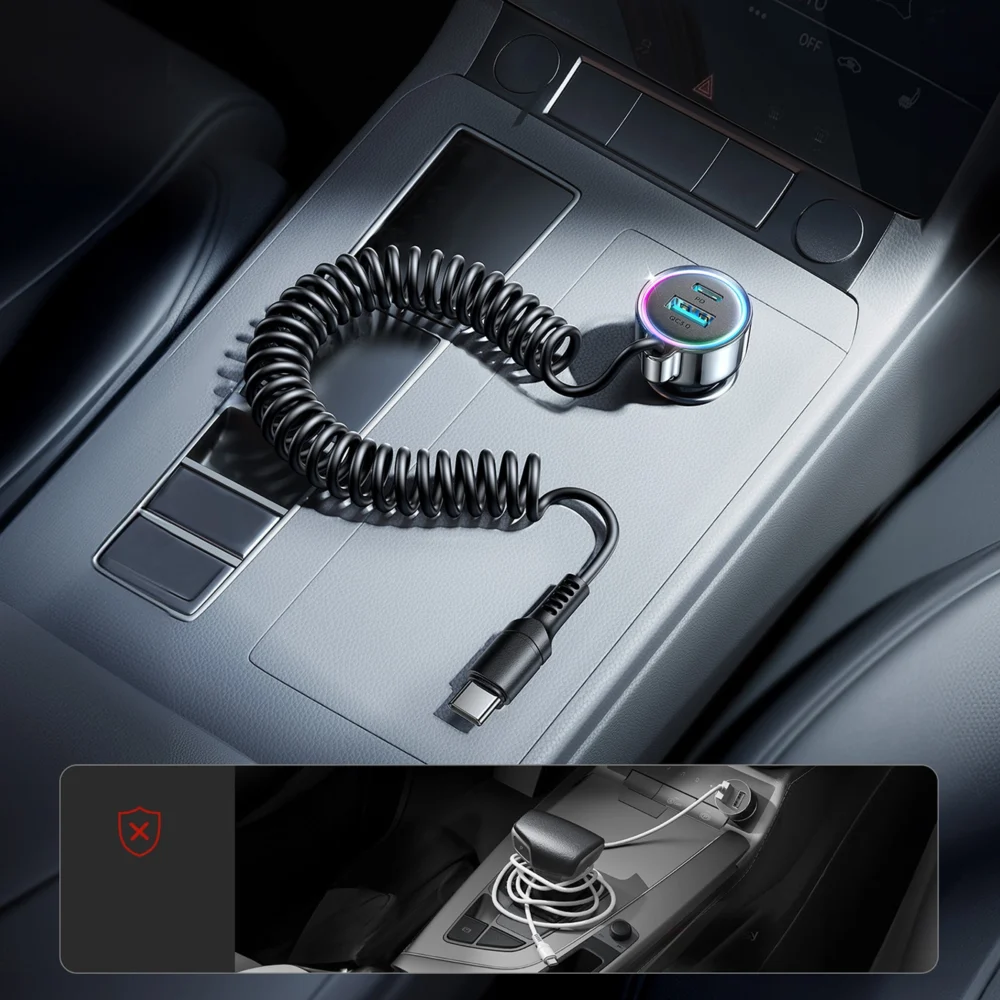 Joyroom JR-CL07 72W 3in1 Car Charger with 1.6m USB-C Cable – Blackeng