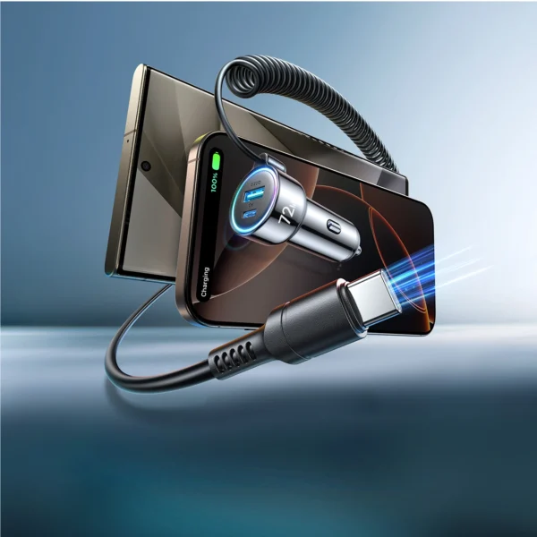 Joyroom JR-CL07 72W 3in1 Car Charger with 1.6m USB-C Cable – Blackeng