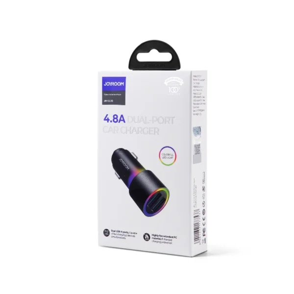 Joyroom car charger 2 x USB with backlight 24W black (JR-CL10)eng