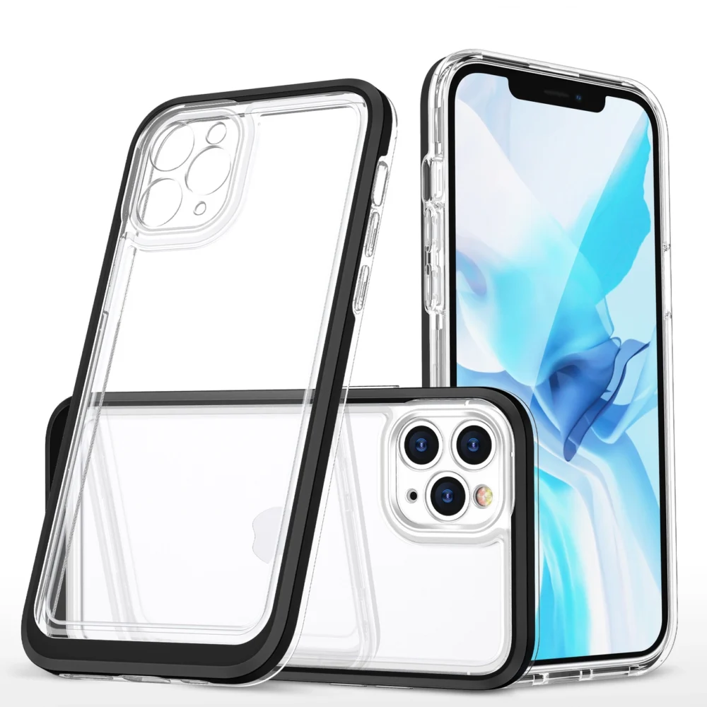 Clear 3in1 case for iPhone 11 Pro Max case gel cover with frame blackeng