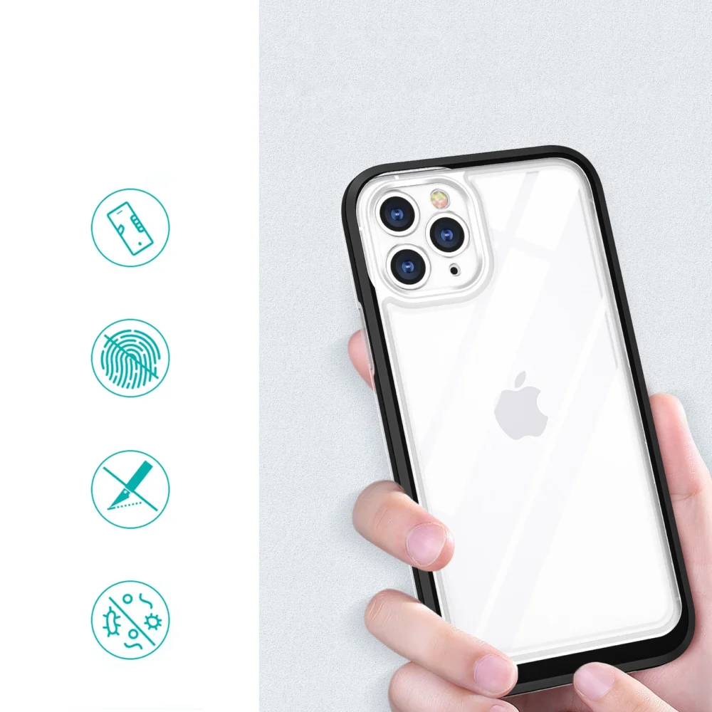 Clear 3in1 case for iPhone 11 Pro Max case gel cover with frame blackeng