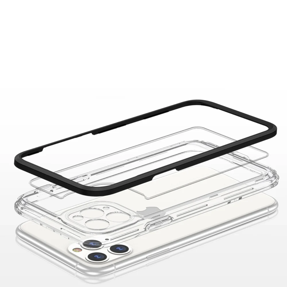 Clear 3in1 case for iPhone 11 Pro Max case gel cover with frame blackeng