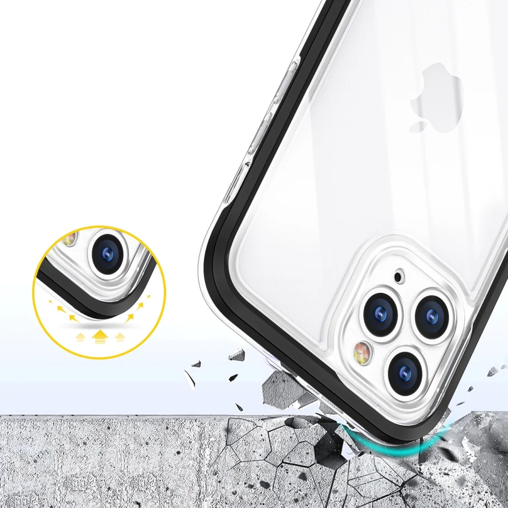 Clear 3in1 case for iPhone 11 Pro Max case gel cover with frame blackeng