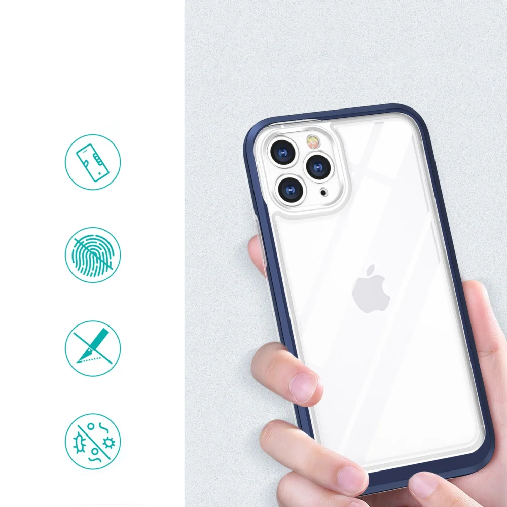 Clear 3in1 case for iPhone 11 Pro Max blue frame gel covereng