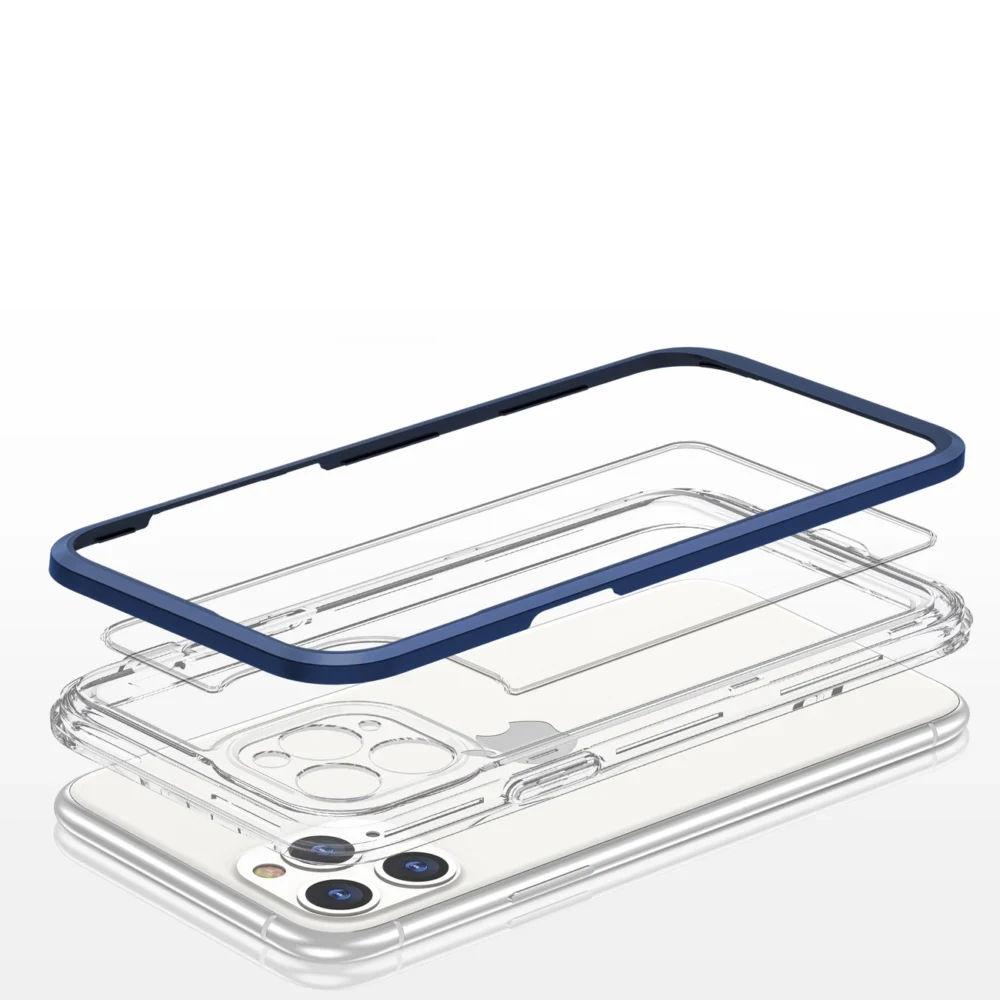 Clear 3in1 case for iPhone 11 Pro Max blue frame gel covereng