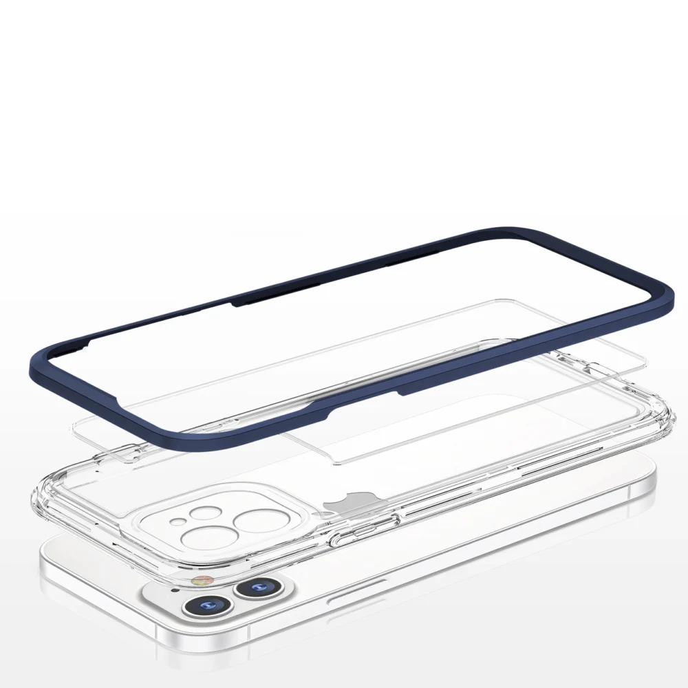 Clear 3in1 case for iPhone 12 blue frame gel covereng