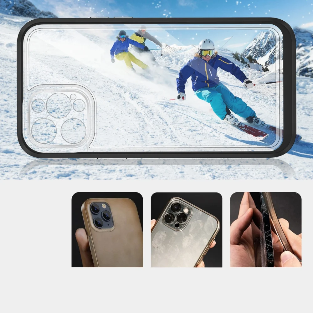 Clear 3in1 case for iPhone 12 Pro frame gel cover blackeng