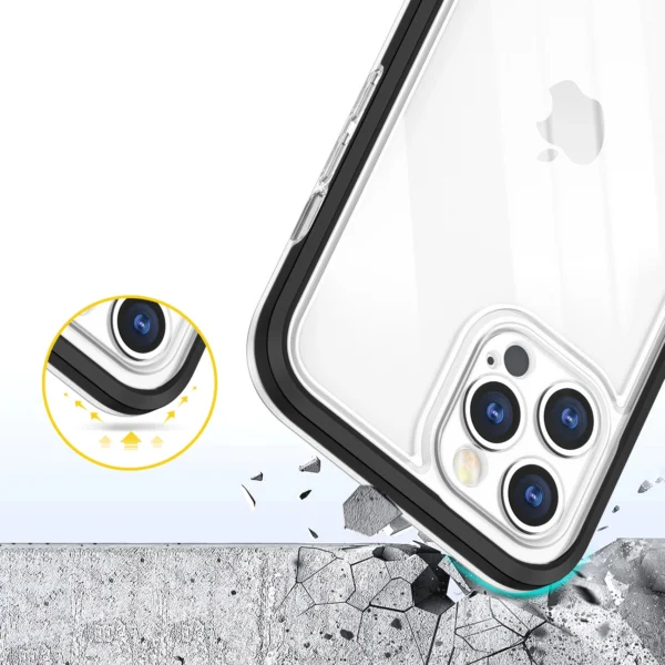 Clear 3in1 case for iPhone 12 Pro frame gel cover blackeng