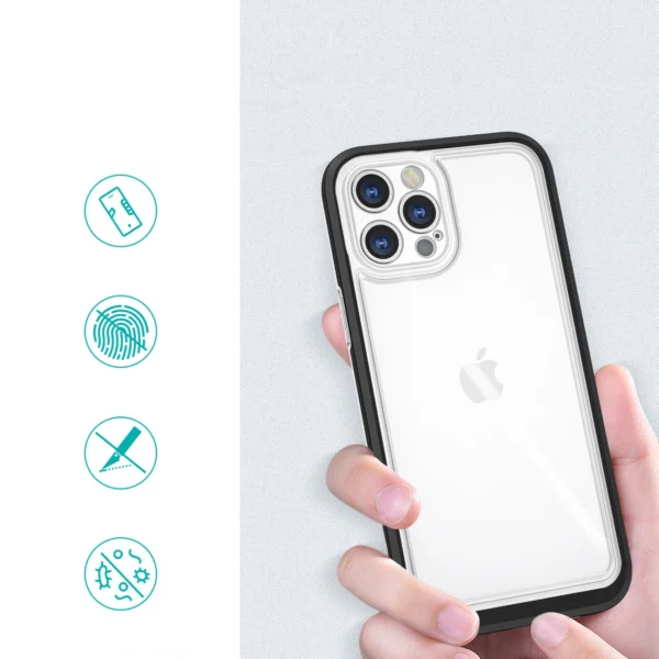 Clear 3in1 case for iPhone 12 Pro Max case gel cover with frame blackeng
