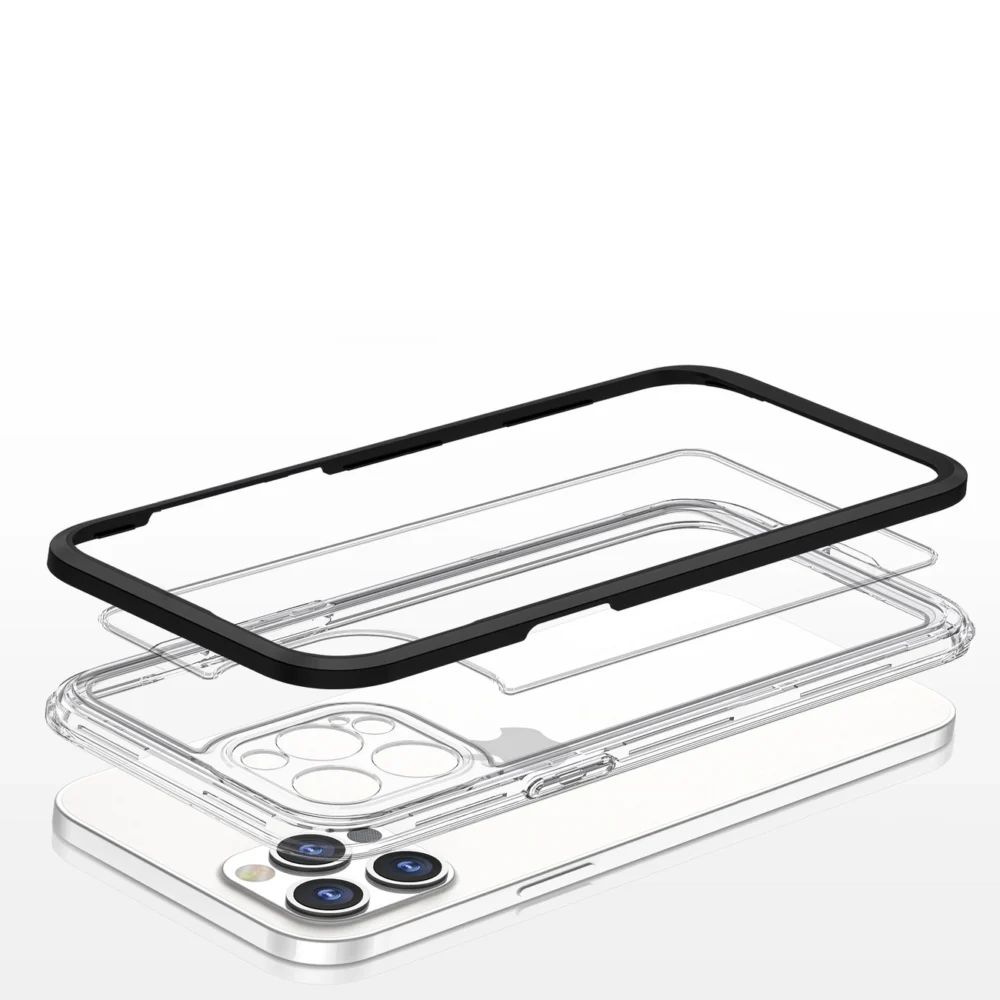 Clear 3in1 case for iPhone 12 Pro Max case gel cover with frame blackeng