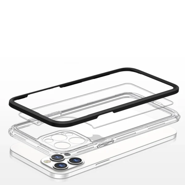 Clear 3in1 case for iPhone 12 Pro Max case gel cover with frame blackeng