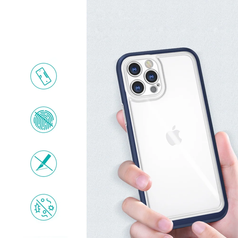 Clear 3in1 case for iPhone 12 Pro Max blue frame gel covereng