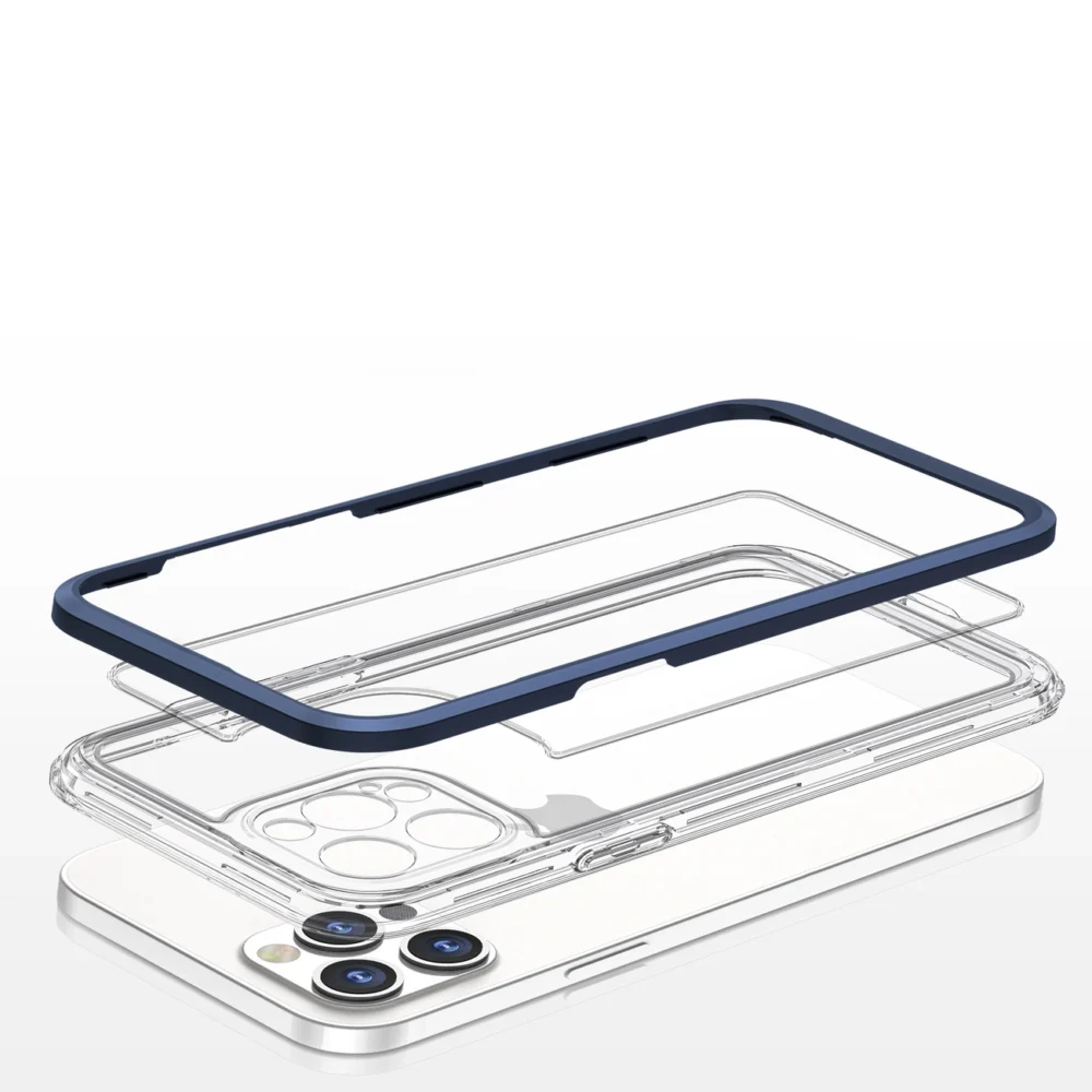 Clear 3in1 case for iPhone 12 Pro Max blue frame gel covereng