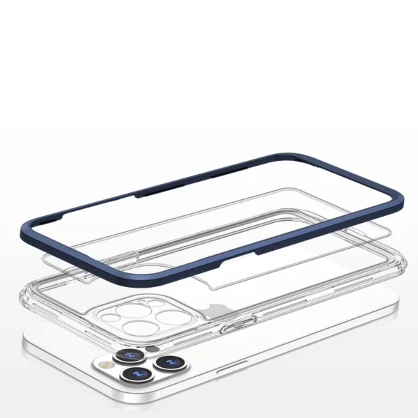 Clear 3in1 case for iPhone 12 Pro Max blue frame gel covereng