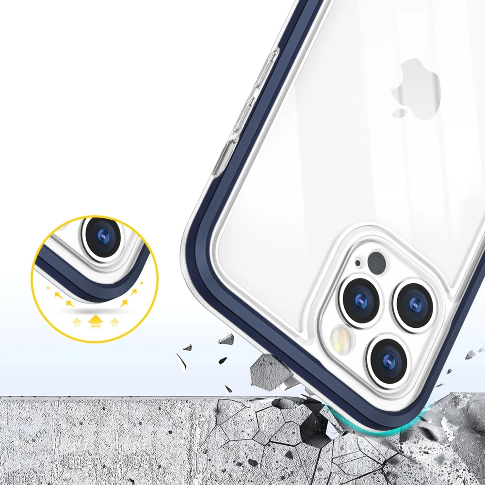 Clear 3in1 case for iPhone 12 Pro Max blue frame gel covereng