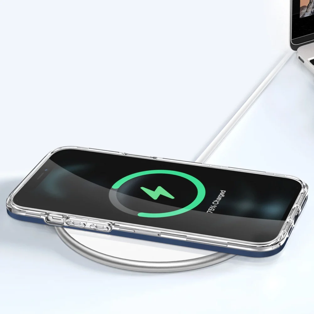 Clear 3in1 case for iPhone 12 Pro Max blue frame gel covereng