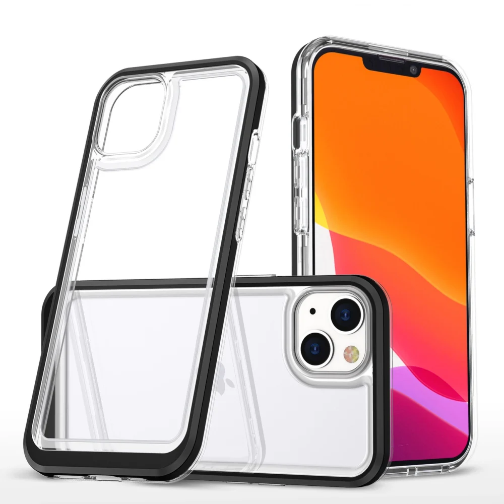 Clear 3in1 case for iPhone 13 case gel cover with frame blackeng