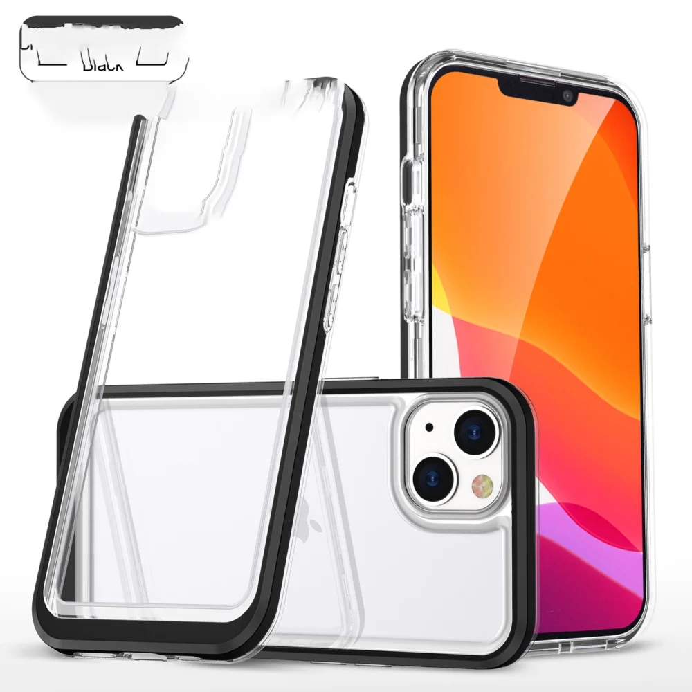 Clear 3in1 case for iPhone 13 case gel cover with frame blackeng