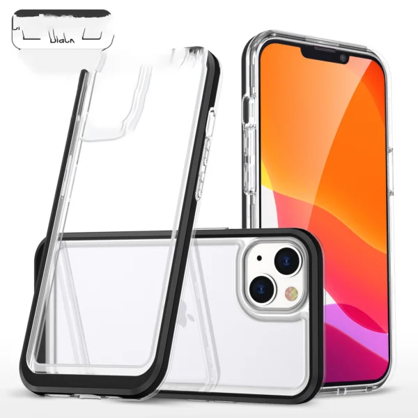Clear 3in1 case for iPhone 13 case gel cover with frame blackeng