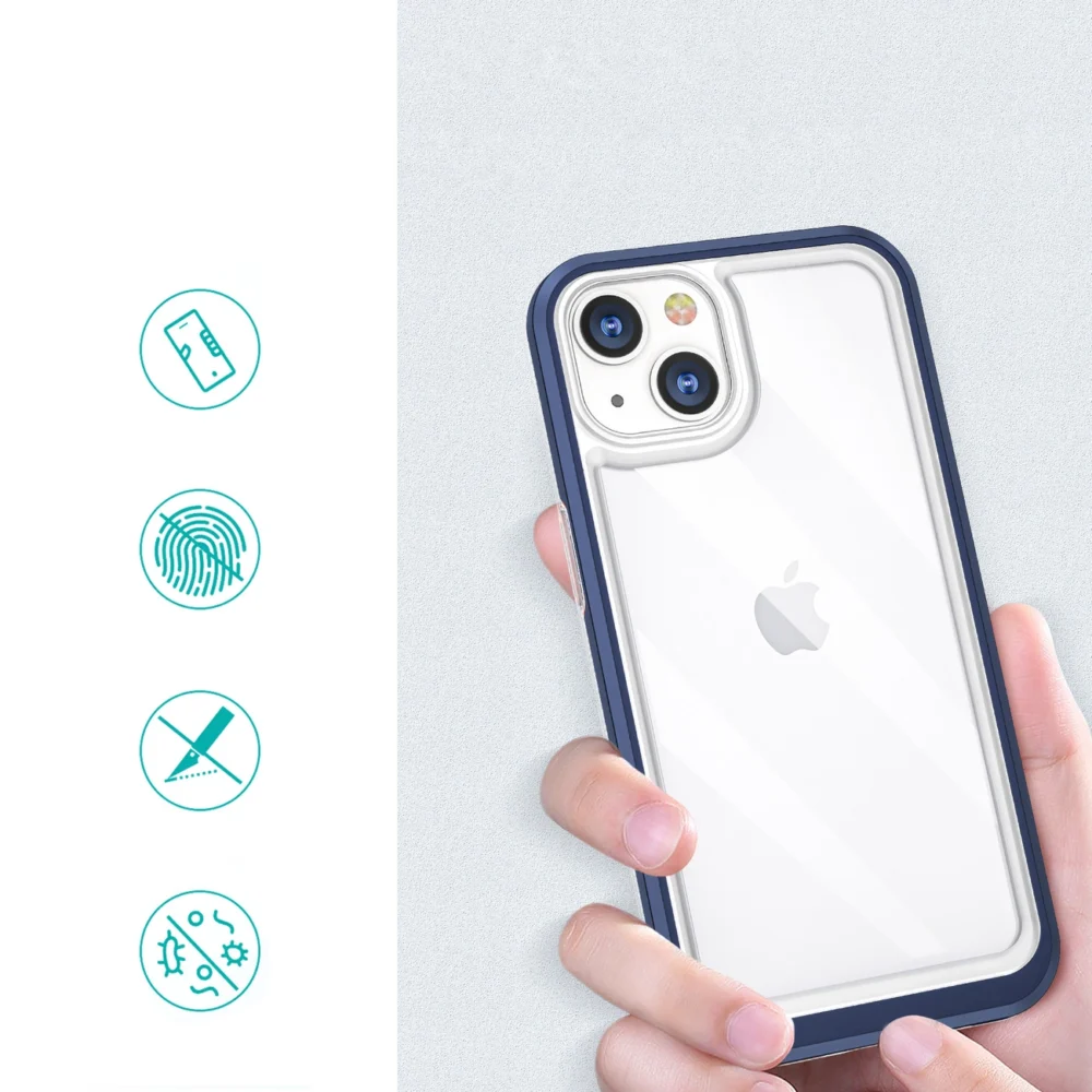 Clear 3in1 case for iPhone 13 blue frame gel covereng