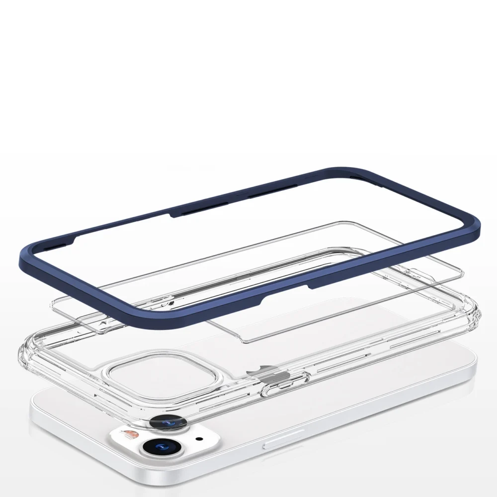 Clear 3in1 case for iPhone 13 blue frame gel covereng