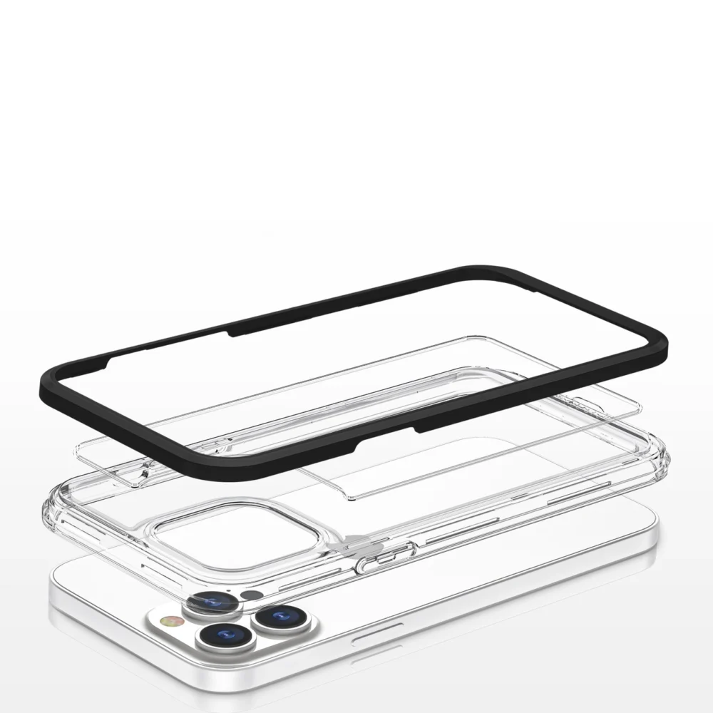 Clear 3in1 case for iPhone 13 Pro frame gel cover blackeng