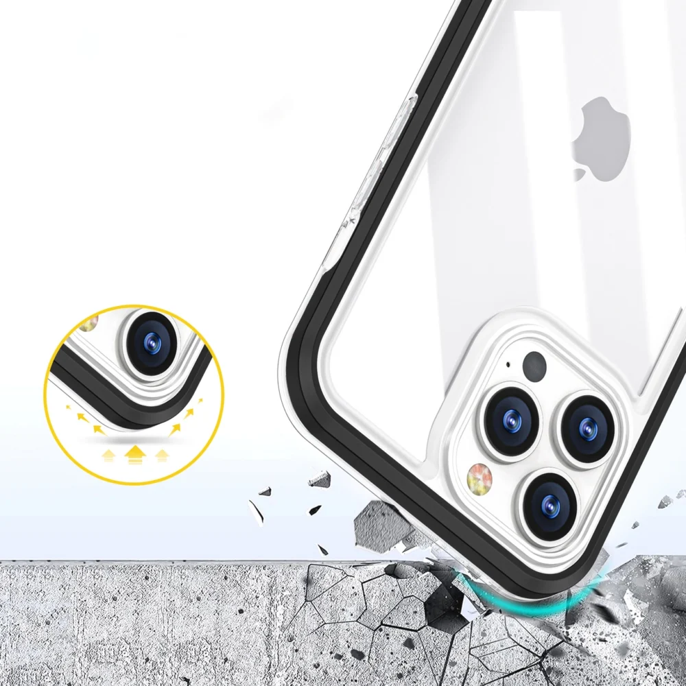 Clear 3in1 case for iPhone 13 Pro frame gel cover blackeng