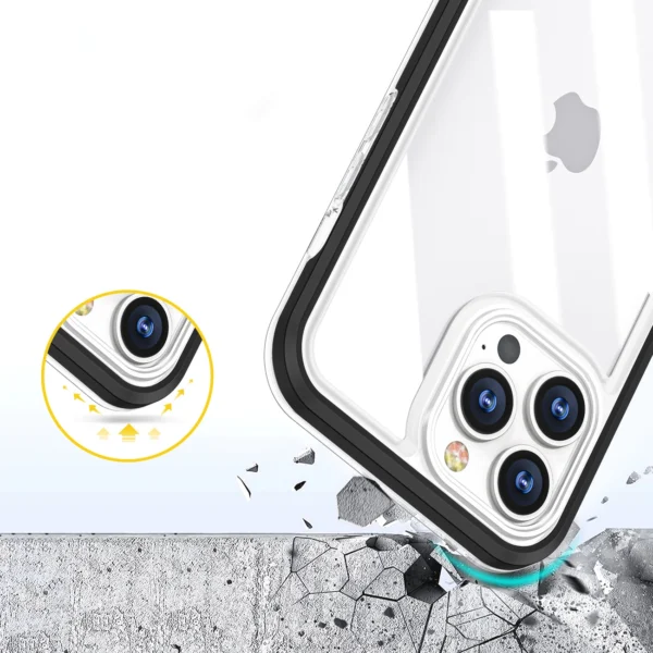 Clear 3in1 case for iPhone 13 Pro frame gel cover blackeng
