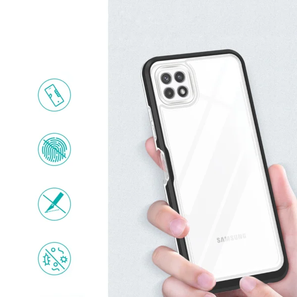 Clear 3in1 Case for Samsung Galaxy A22 5G Frame Gel Cover Blackeng
