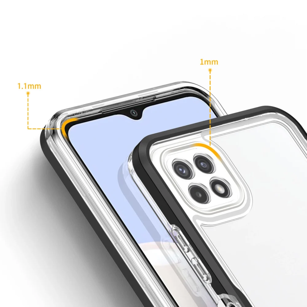 Clear 3in1 Case for Samsung Galaxy A22 5G Frame Gel Cover Blackeng
