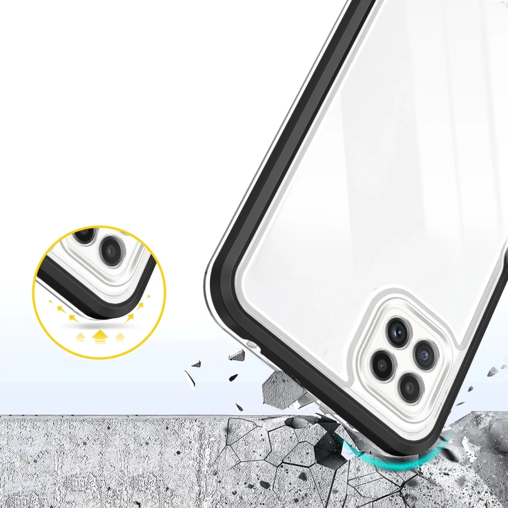 Clear 3in1 Case for Samsung Galaxy A22 5G Frame Gel Cover Blackeng
