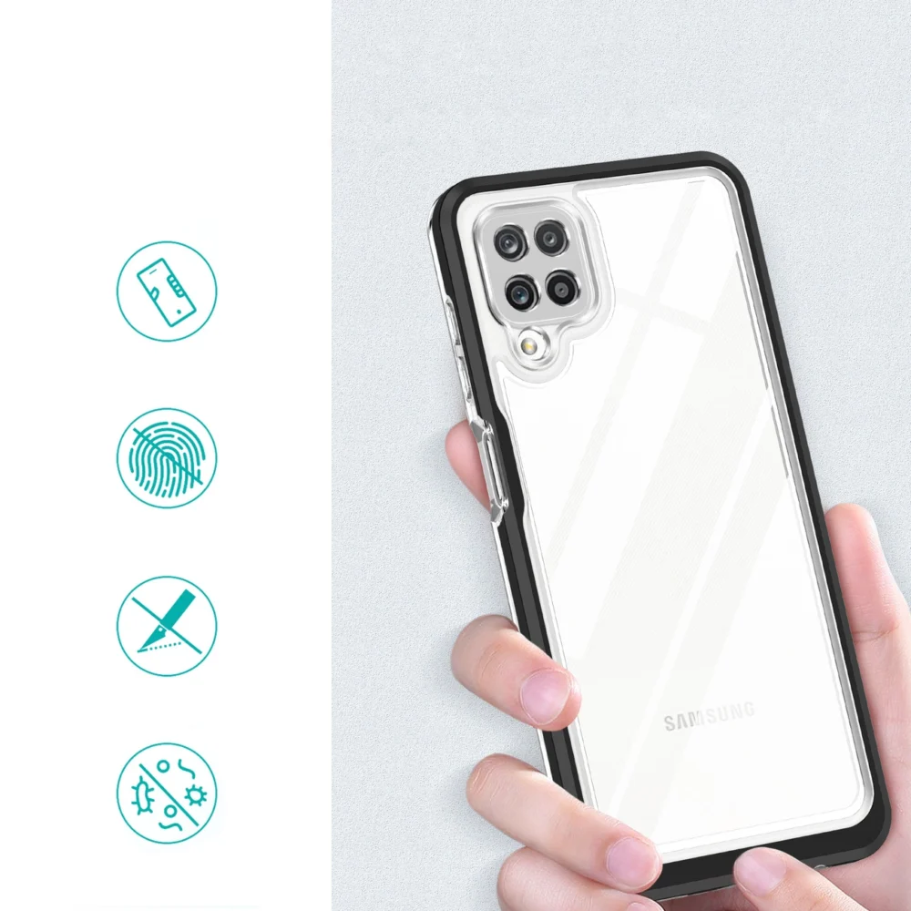 Clear 3in1 Case for Samsung Galaxy A22 4G Frame Gel Cover Blackeng