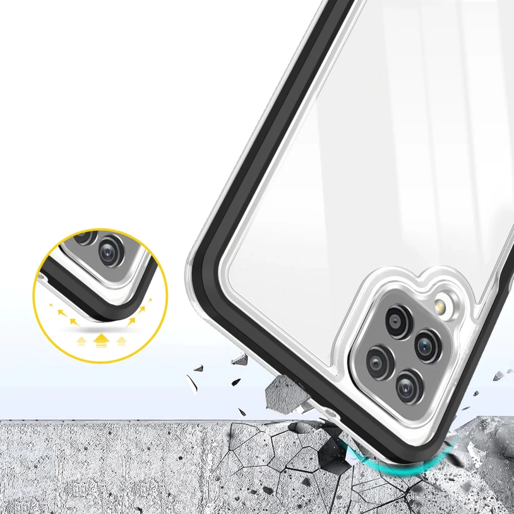 Clear 3in1 Case for Samsung Galaxy A22 4G Frame Gel Cover Blackeng
