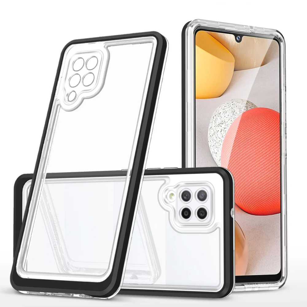 Clear 3in1 Case for Samsung Galaxy A42 5G Frame Gel Cover Blackeng