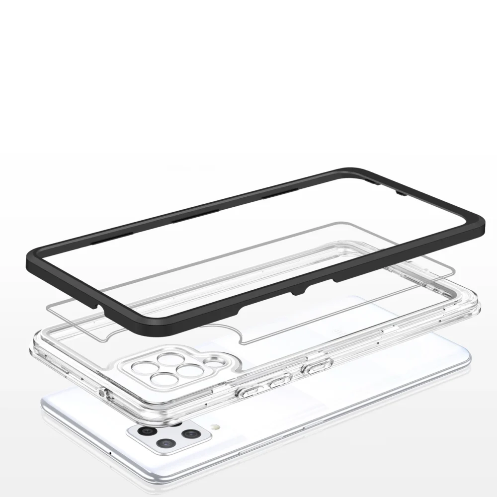 Clear 3in1 Case for Samsung Galaxy A42 5G Frame Gel Cover Blackeng