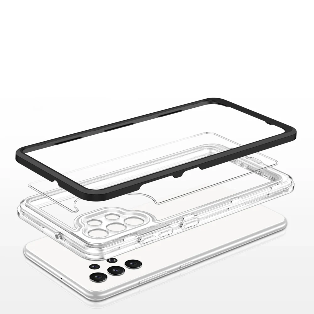 Clear 3in1 Case for Samsung Galaxy A72 4G Frame Gel Cover Blackeng