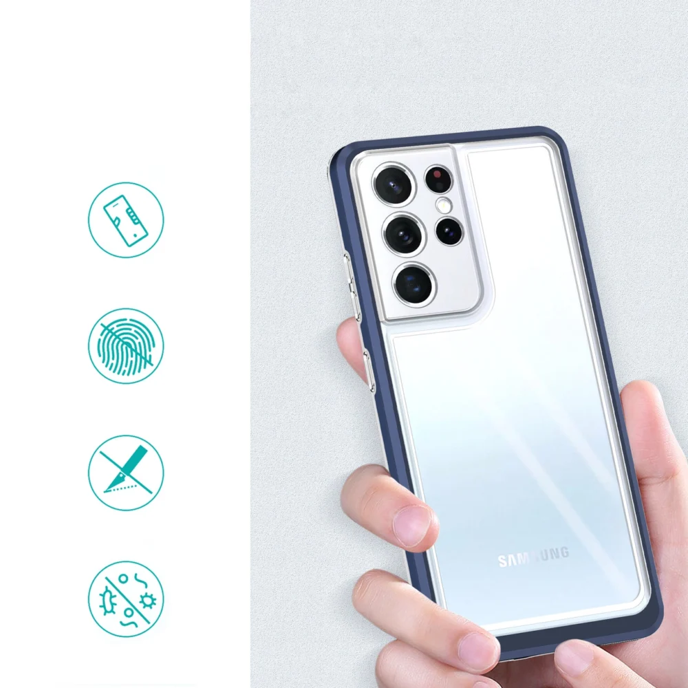Clear 3in1 Case for Samsung Galaxy S21 Ultra 5G Frame Gel Cover Blueeng