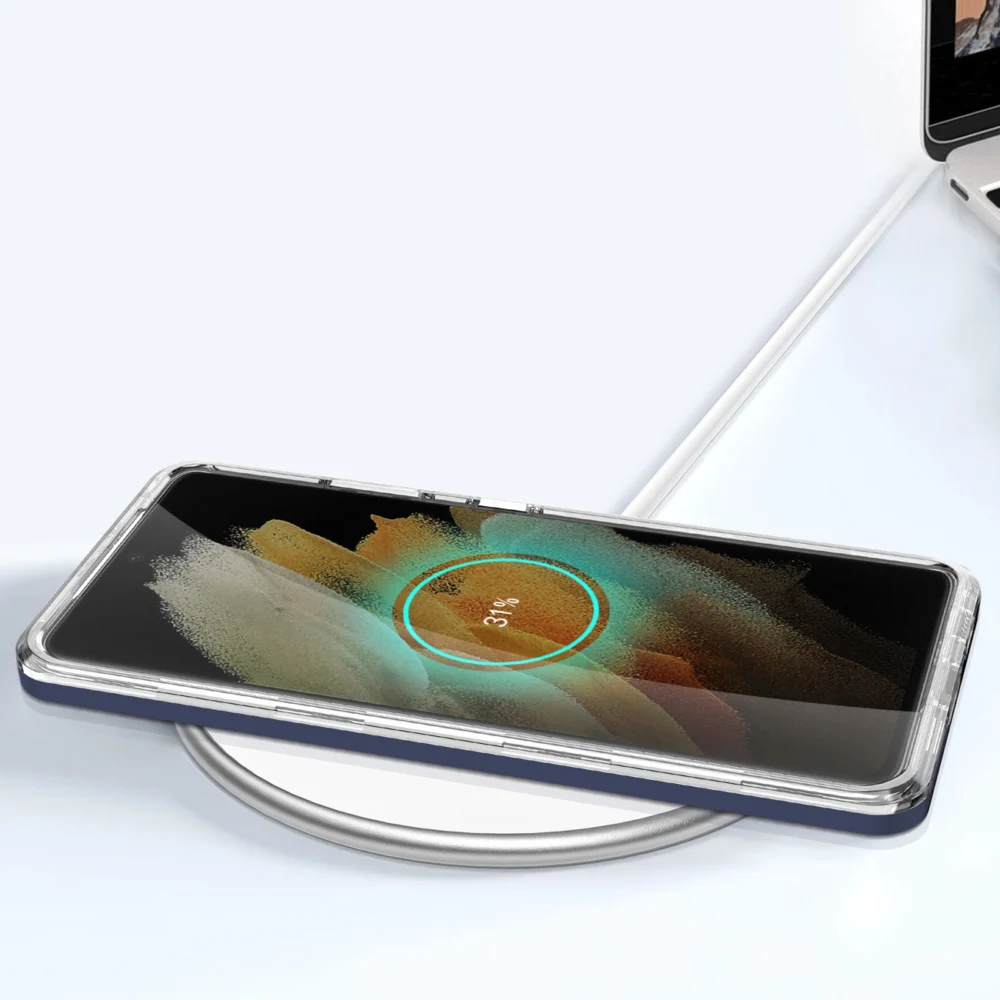 Clear 3in1 Case for Samsung Galaxy S21 Ultra 5G Frame Gel Cover Blueeng