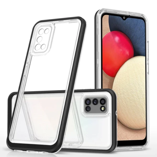Clear 3in1 case for Samsung Galaxy A03s (166) frame gel cover blackeng