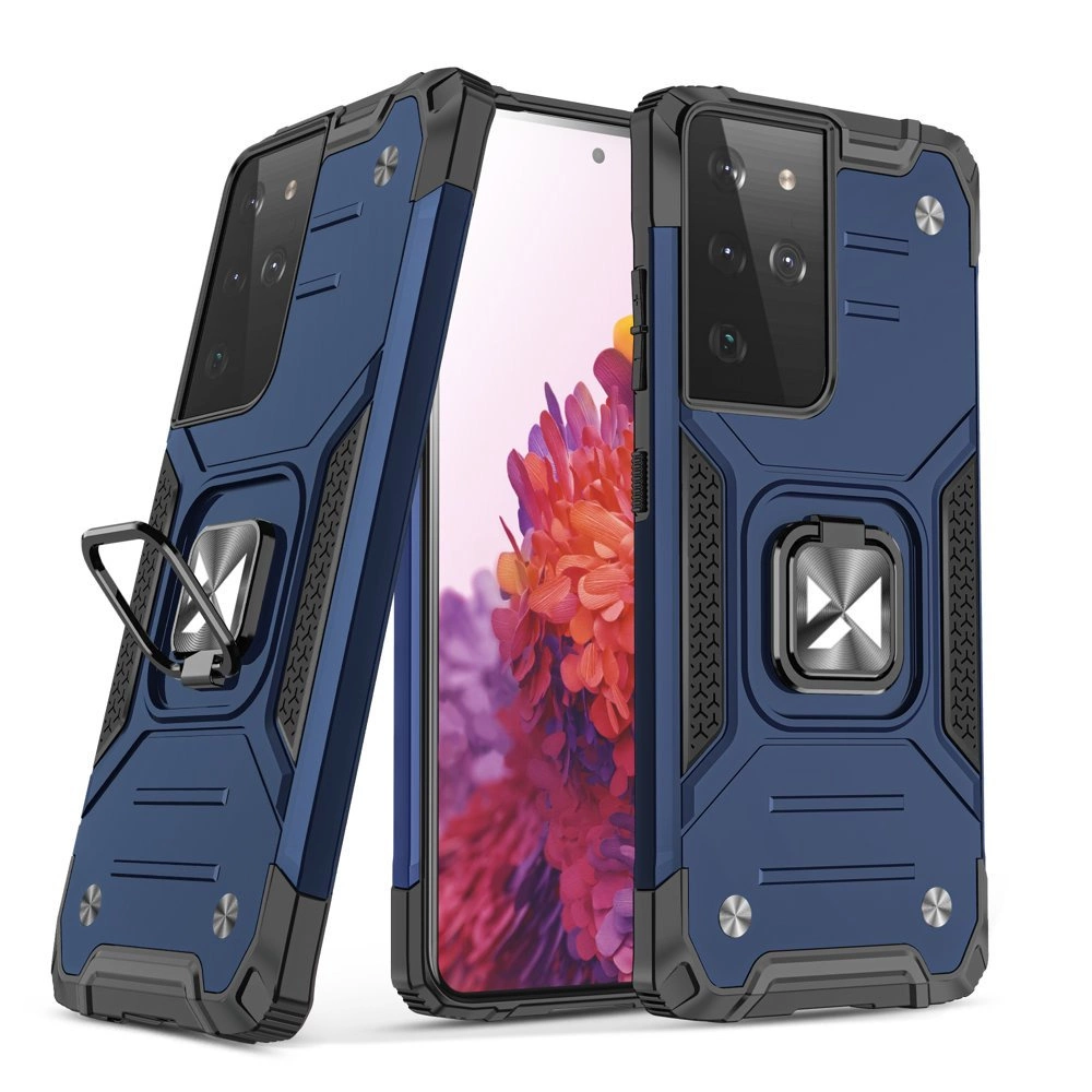 Wozinsky Ring Armor tough hybrid case cover + magnetic holder for Samsung Galaxy S22 Ultra blueeng