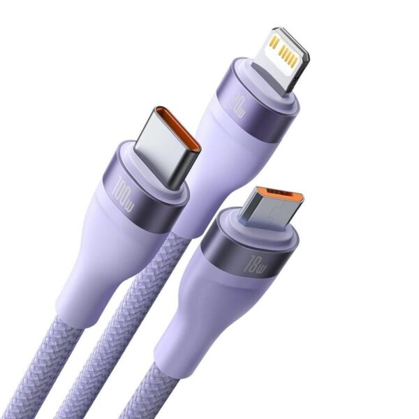 BASEUS cable 3in1 USB A / Typ C to Micro USB / Lightning / Type C PD QC 5A 100W CASS030105 1,2 m purple