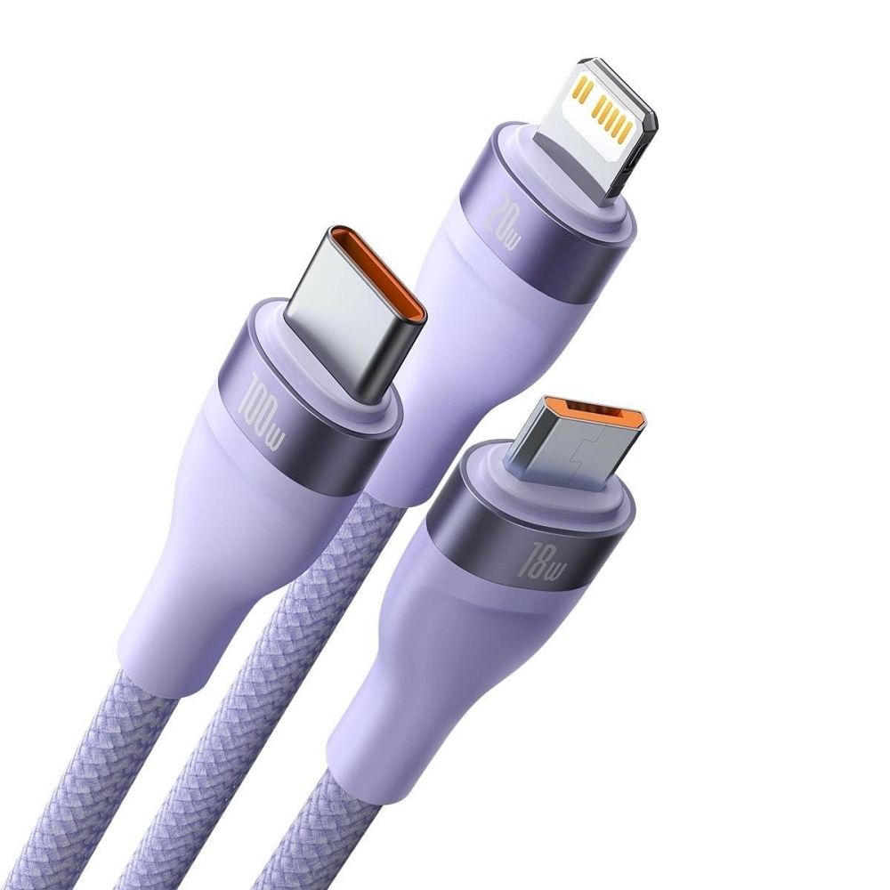 BASEUS cable 3in1 USB A / Typ C to Micro USB / Lightning / Type C PD QC 5A 100W CASS030105 1,2 m purple