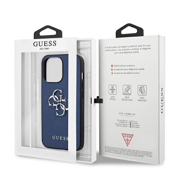 Guess GUHCP13LSA4GSBL iPhone 13 Pro / 13 6,1" niebieski/blue hardcase Saffiano 4G Metal Logoeng
