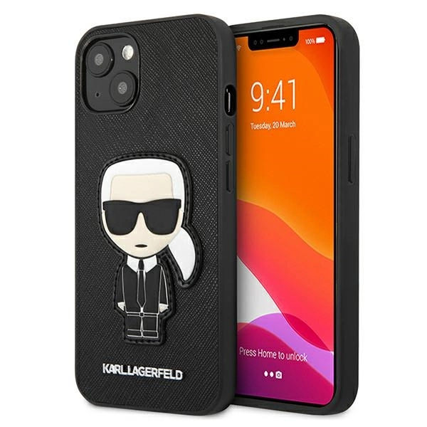 Karl Lagerfeld KLHCP13SOKPK iPhone 13 mini 5,4" czarny/black hardcase Saffiano Ikonik Karl`s Patcheng