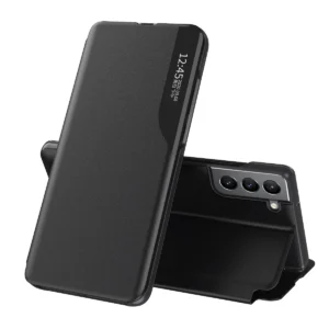 Eco Leather View Case elegant case with a flip cover and stand function for Samsung Galaxy S22 + (S22 Plus) blackeng