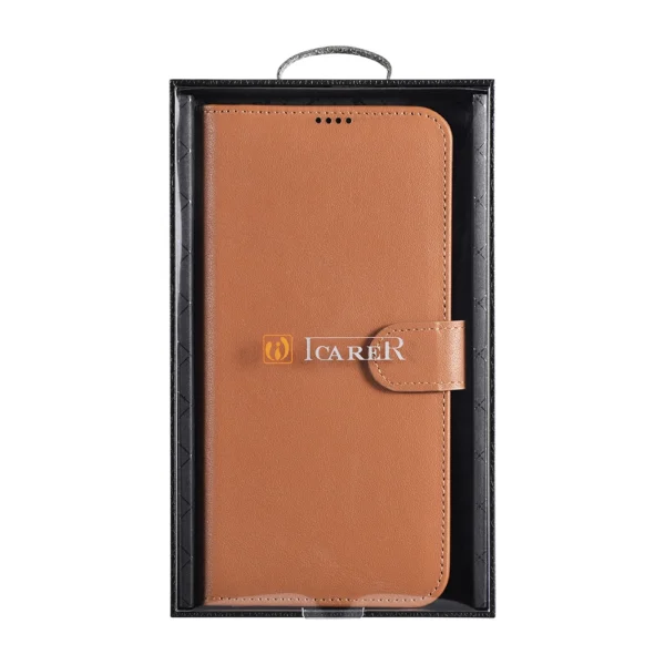 iCarer Haitang Leather Wallet Case Leather Case for Samsung Galaxy S22 + (S22 Plus) Wallet Housing Cover Brown (AKSM05BN)eng