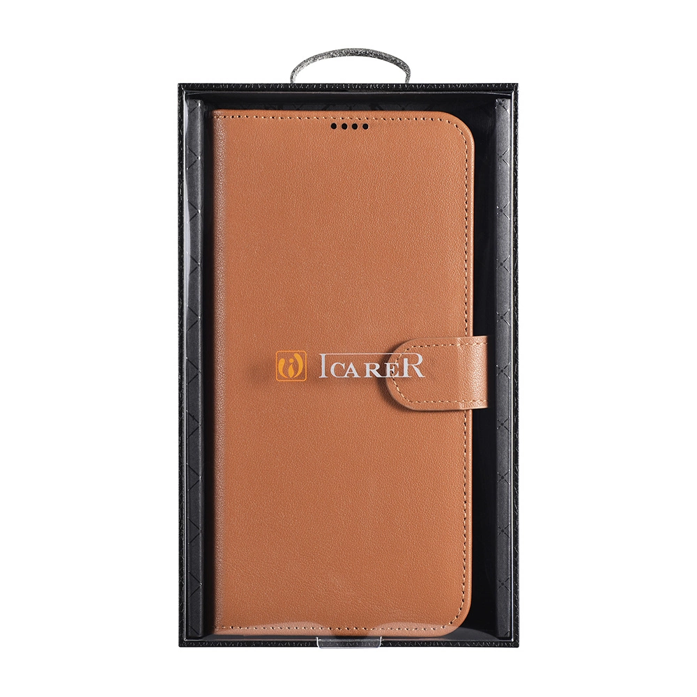 iCarer Haitang Leather Wallet Case Leather Case for Samsung Galaxy S22 + (S22 Plus) Wallet Housing Cover Brown (AKSM05BN)eng