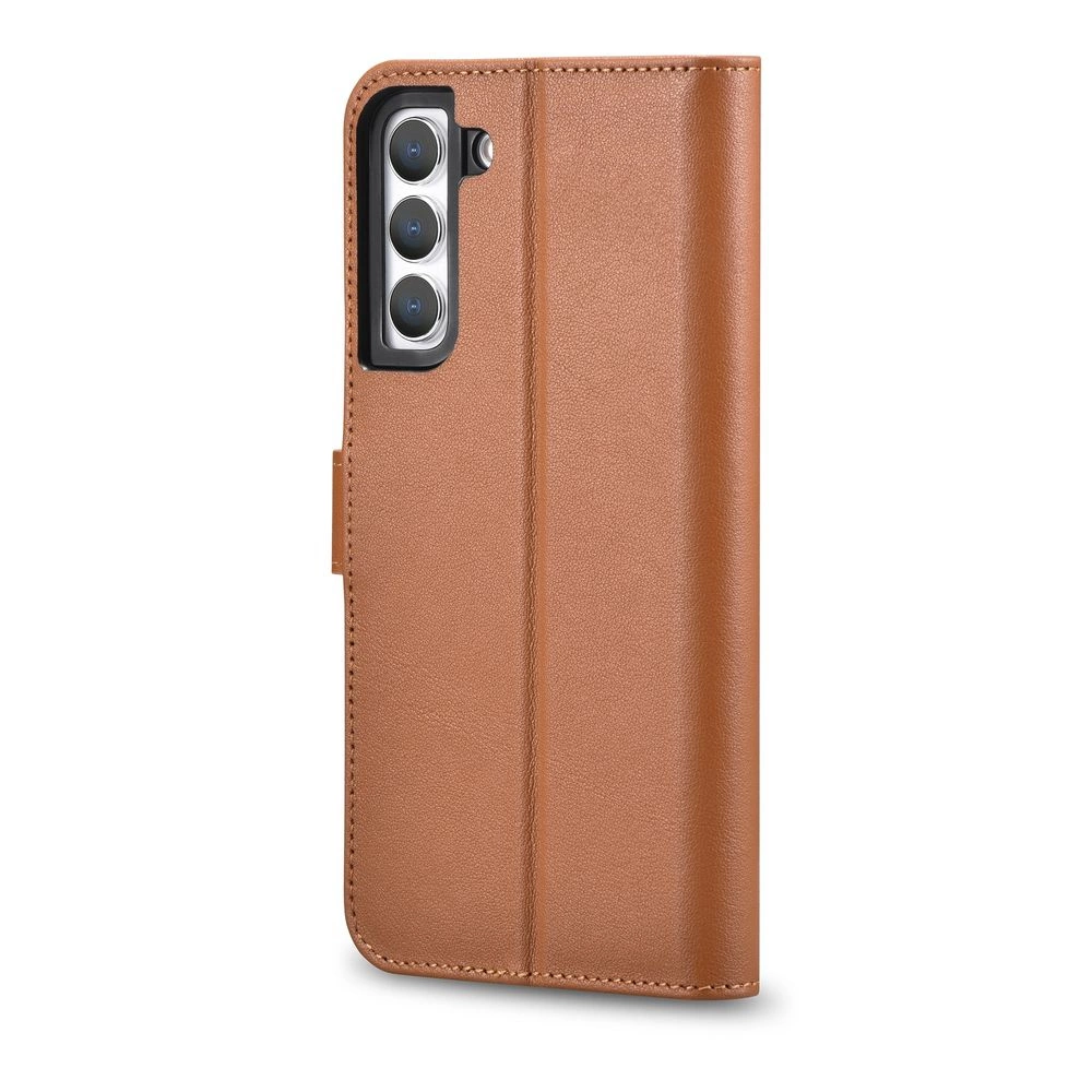 iCarer Haitang Leather Wallet Case Leather Case for Samsung Galaxy S22 + (S22 Plus) Wallet Housing Cover Brown (AKSM05BN)eng