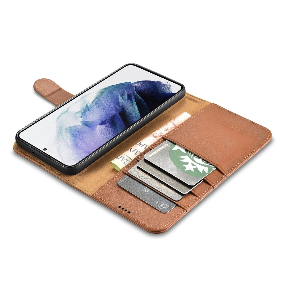 iCarer Haitang Leather Wallet Case Leather Case for Samsung Galaxy S22 + (S22 Plus) Wallet Housing Cover Brown (AKSM05BN)eng