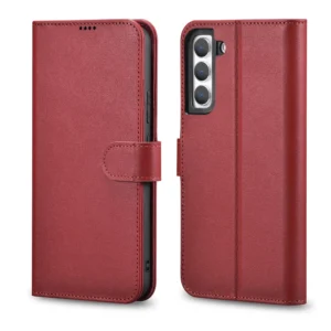 iCarer Haitang Leather Wallet Case Leather Case for Samsung Galaxy S22 + (S22 Plus) Wallet Housing Cover Red (AKSM05RD)eng
